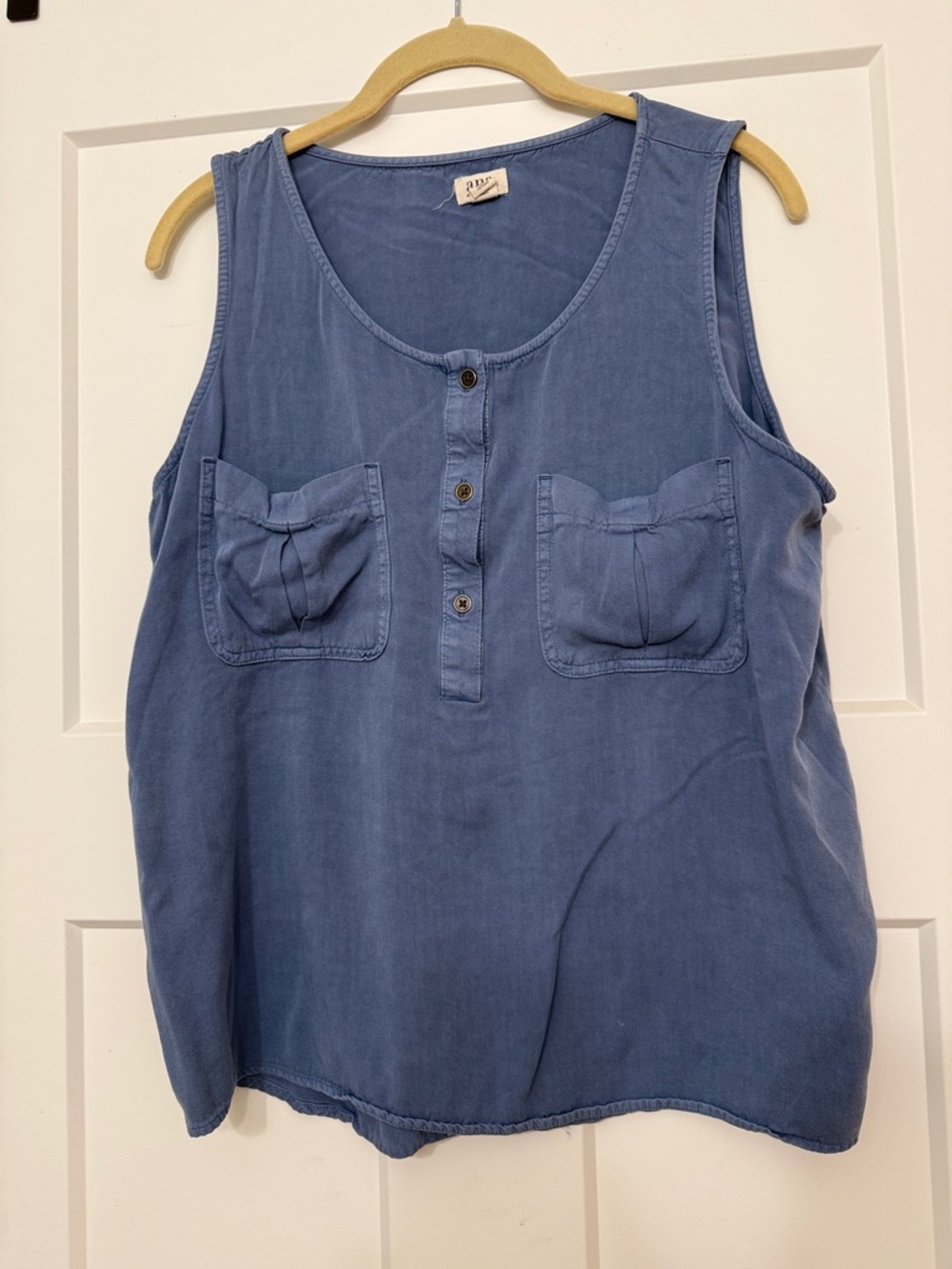 a.n.a Blue Button Front Double Pocket Tank